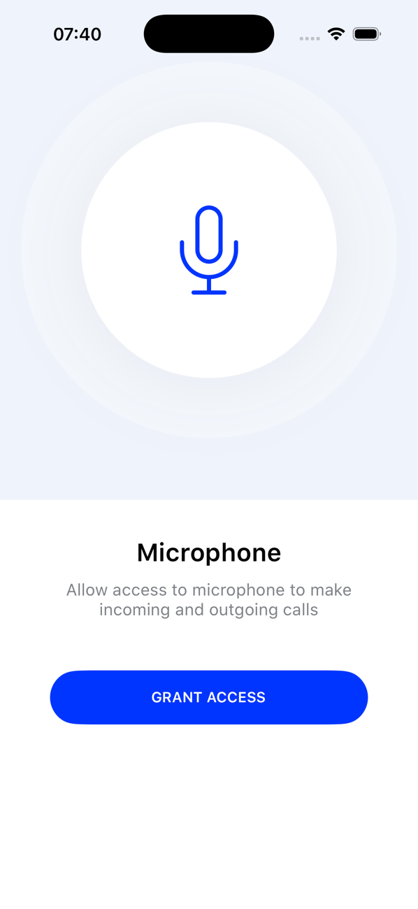 Microphone permission screen with a GRANT ACCESS button