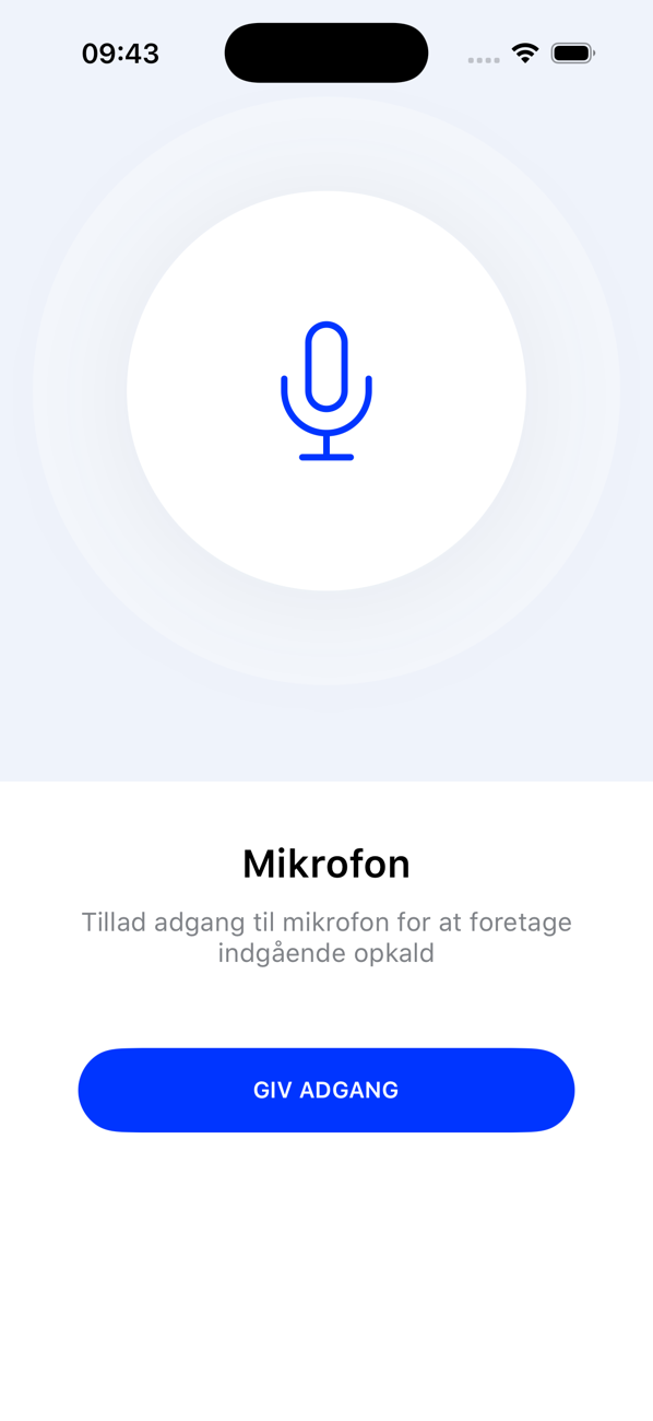 Skærm til mikrofontilladelse med en GIV ADGANG-knap