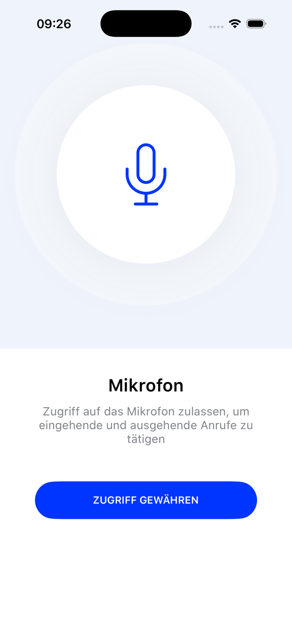 Bildschirm für die Mikrofonberechtigung mit der Taste ZUGRIFF ERLAUBEN