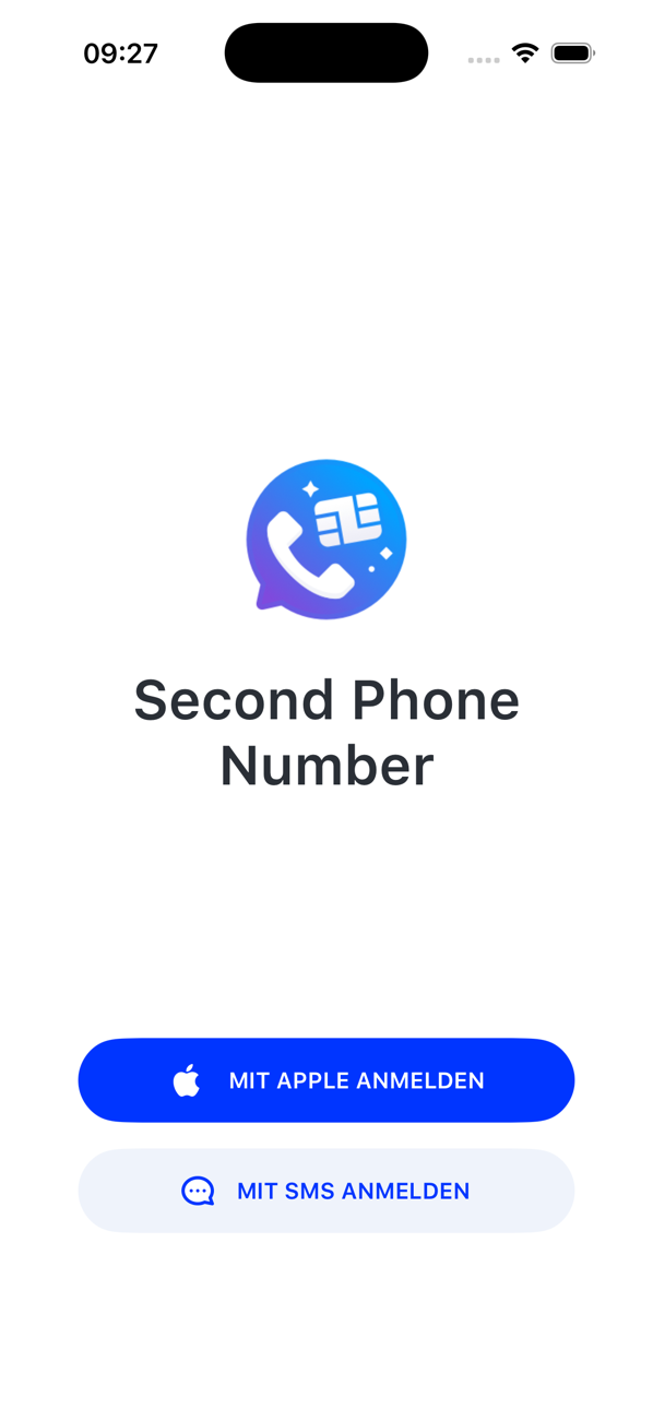 Anmeldebildschirm mit den Tasten MIT APPLE ANMELDEN und MIT SMS ANMELDEN