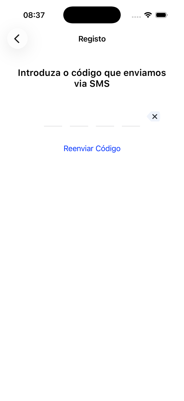 Tela de cadastro pedindo o código enviado por SMS, com um link Reenviar código
