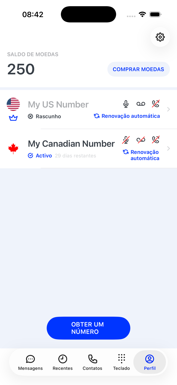 Tela Perfil com o número principal marcado como Rascunho, aguardando o endereço