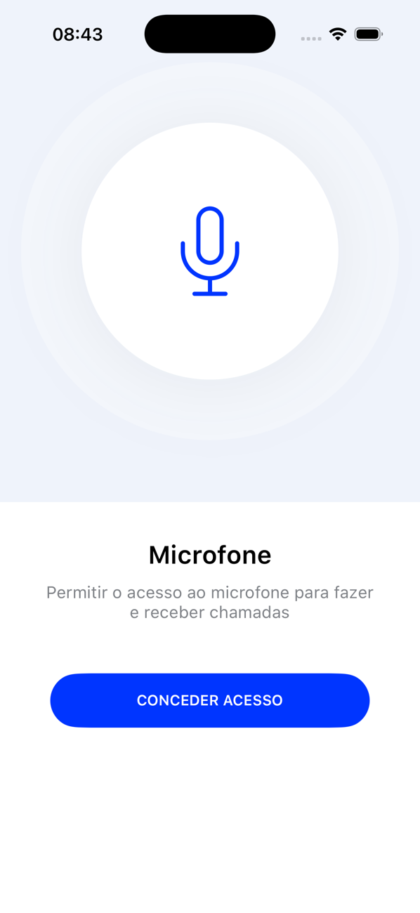 Ecrã de permissão do microfone, com um botão CONCEDER ACESSO