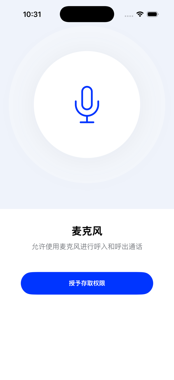 麦克风权限屏幕，带有“授予访问权限”按钮